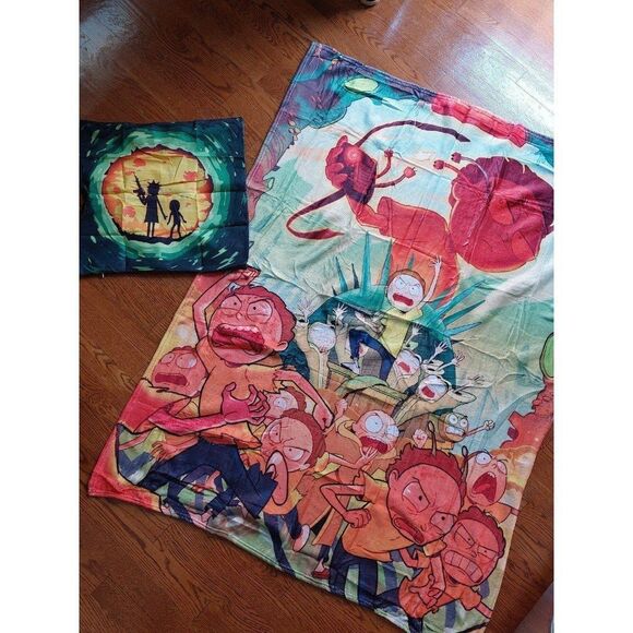 Morty and Rick Blanket & Pillowcase Set Throw Flannel Soft 40 x 50" NEW - Picture 1 of 10